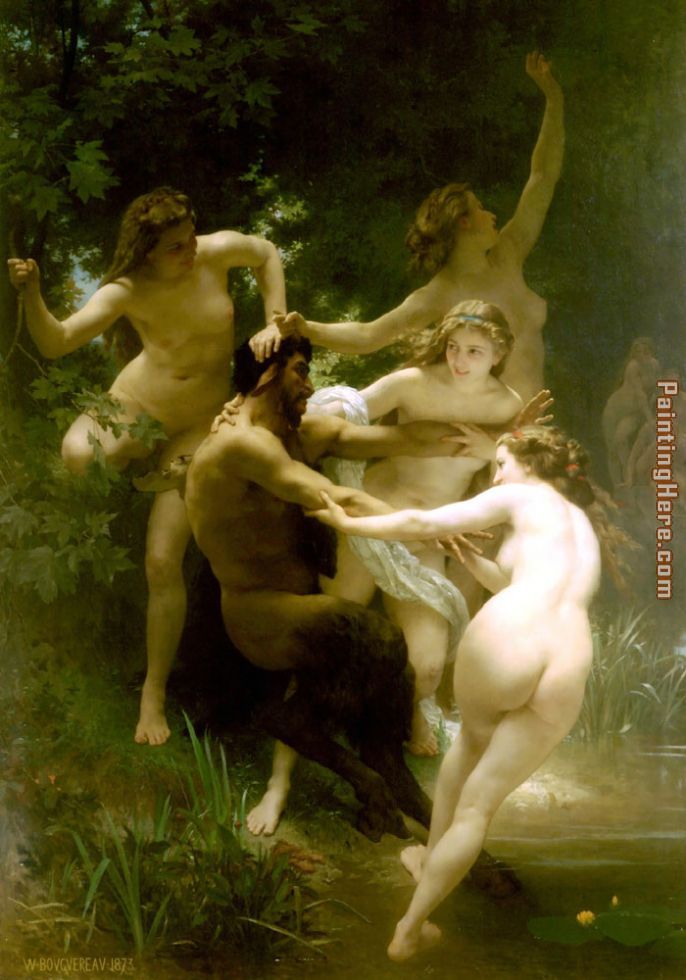 Nymphs and Satyr. painting - William Bouguereau Nymphs and Satyr. art painting